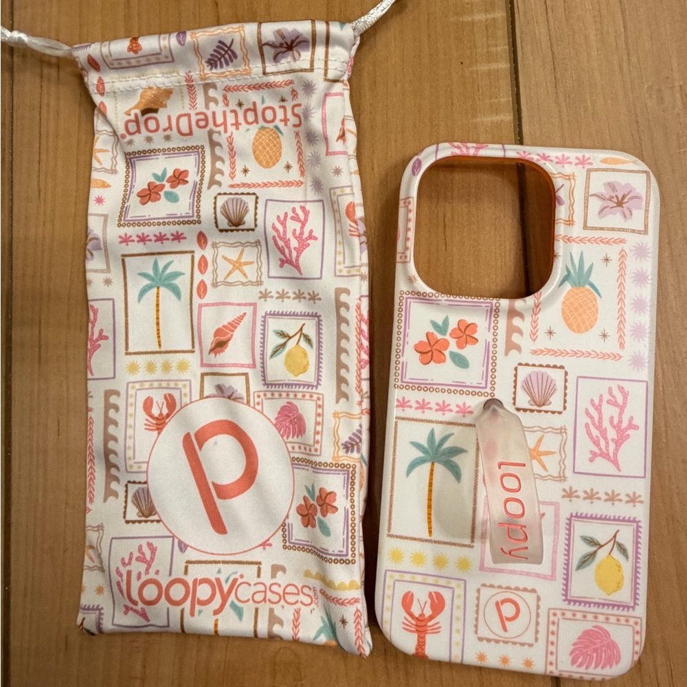 Loopy Cases Tropical Stamp Print iPhone 14 Pro Case - Pastel Coral & Teal